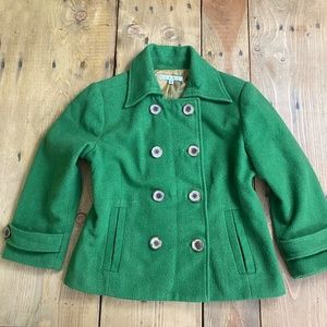 Cabi Cropped Pea Coat Wool Blend Green Double Breasted